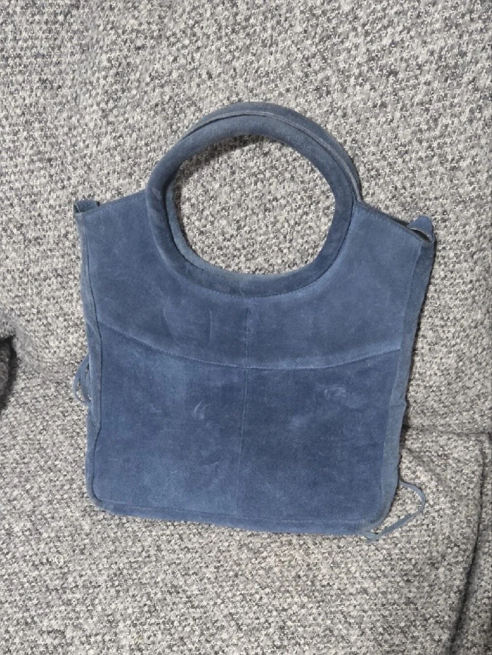 Fringed Suede Circle-Handle Shoulder Bag in Denim Blue
